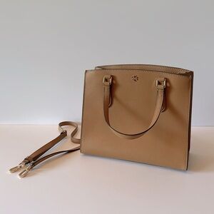 NEW AUTH Tory Burch Emerson Structured Work Crossbody Satchel Cardamom/Tan